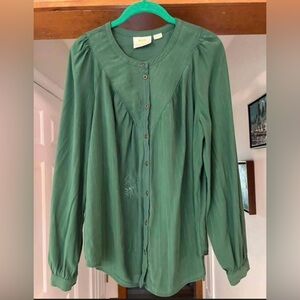 Maeve Green Button Down Blouse Size Large